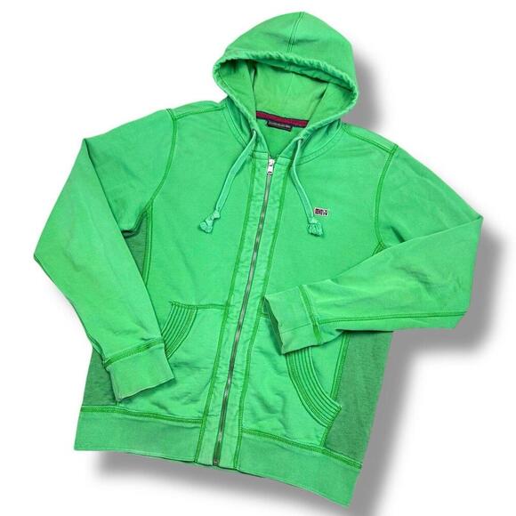 NAPAPIJRI Y2K Hoodie Men Size L Green Flag Patch Full Zip Fleece Norway 2000s - Picture 2 of 12